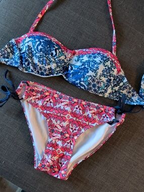 La Vie En Rose Pink & Blue Patterned Two-Piece Bikini